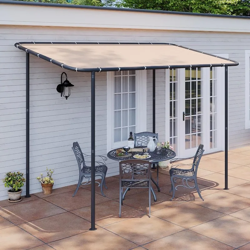 

10x6 Lean to Gazebo Outdoor Pergola with Water Resistant & UV-Resistant, Wall-Mounted Canopy with Sloped Roof