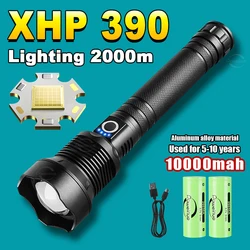 Powerful XHP390 Flashlight 10000mah Large Capacity Strong Light Tactical Torch Self-Defense Flash Light Outdoor Camping Hunting