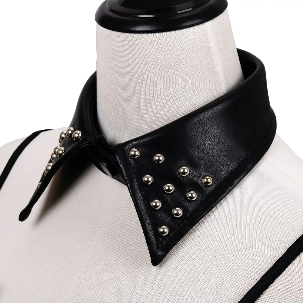 

Cool Detachable Black Leather Fake Collar Pu Gothic Style Rivet Collar Retro Metal Punk Style Collar Cosplay