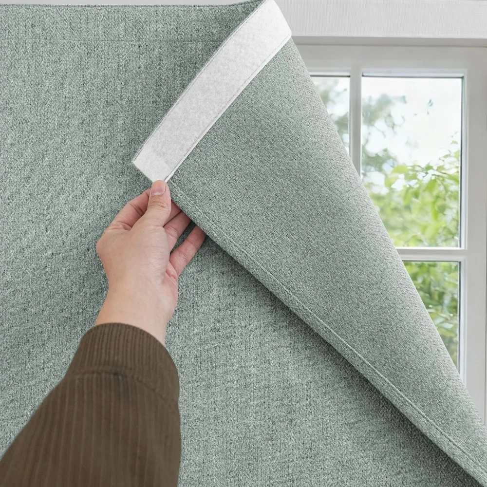 Self-Adhesive Blackout Curtains Dust-proof Light Blocking Magic Tape Curtain Imitation Linen Texture UV Protection Window Shade