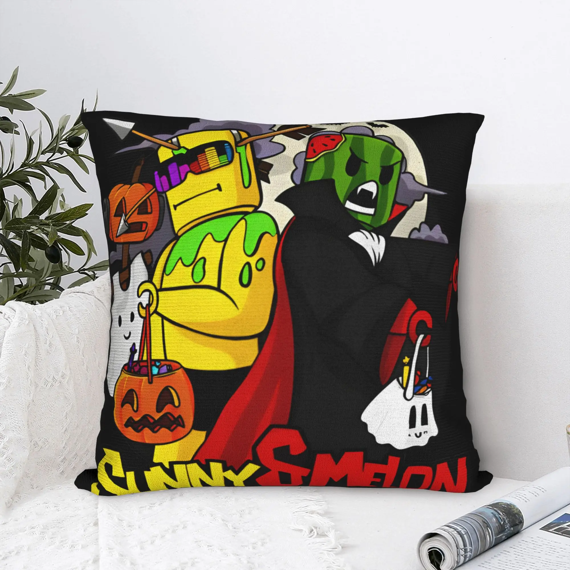 Sunny And Melon Split Face Stripe Background Pillow Cover  Soft Cushion Cover Morden Pillow Case For Sofa Car Home Decor