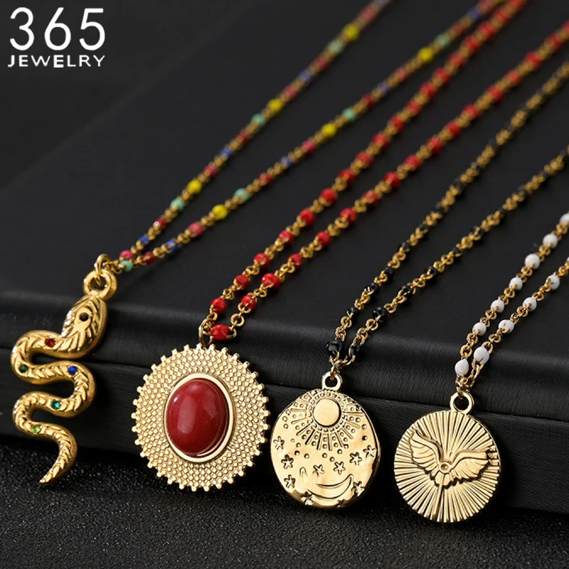 Fashion Bohemia Stainless Steel Colorful Chain Necklaces for Women Gold Plated Pendant Necklace Jewelry Birthday Gift Wholesale