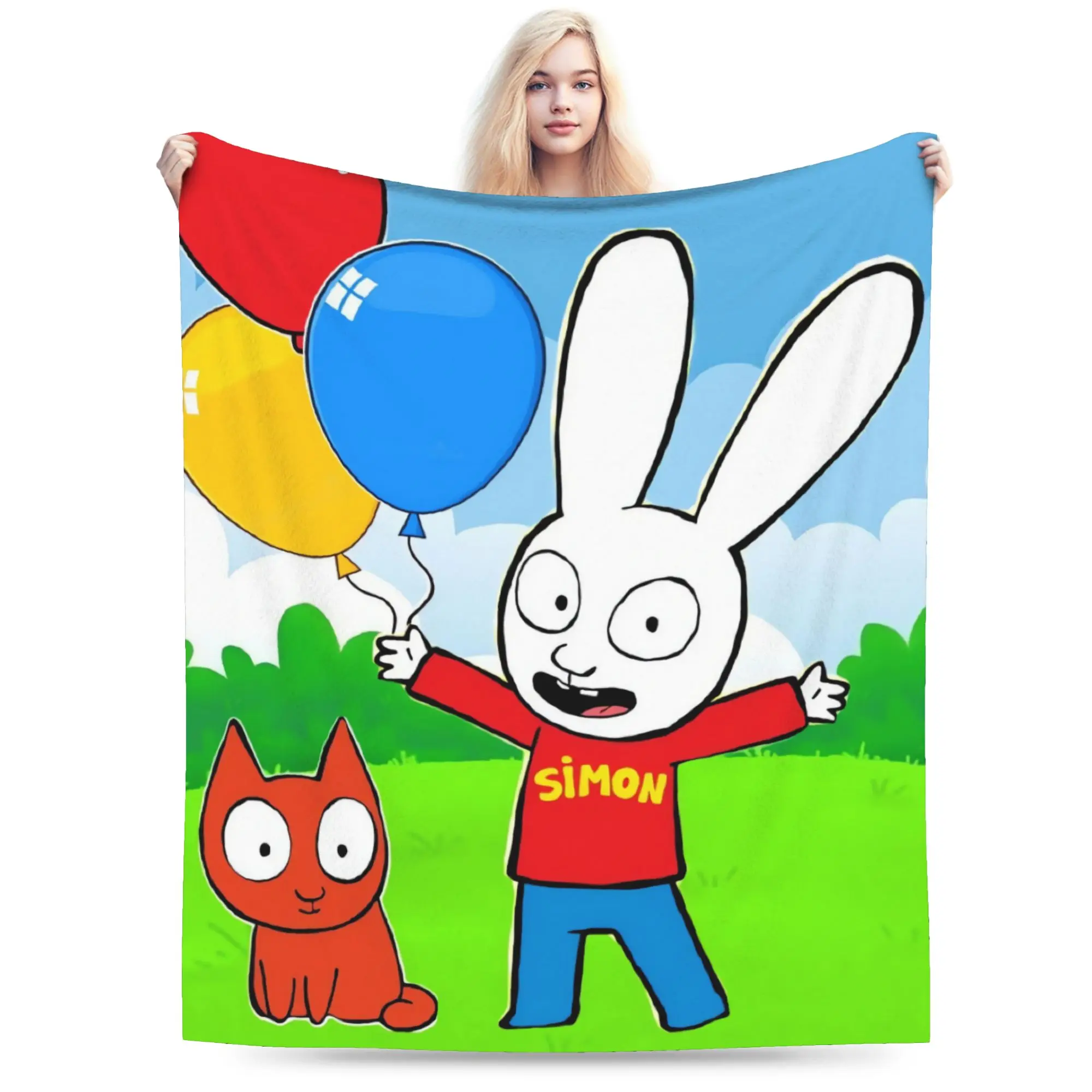 Simons Super Rabbit Flannel Blanket Winter  Warm Soft Throw Blanket for Kids Living Room Print Bedspread Sofa Bed Cover