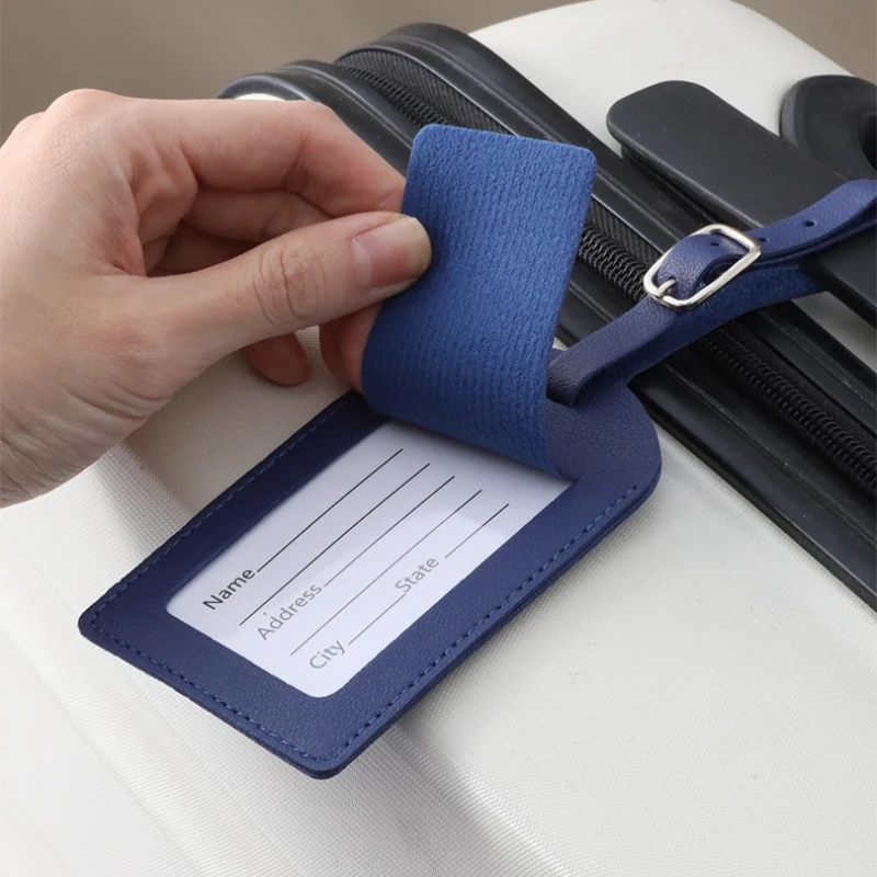 Women Men Luggage Tags PU Leather Travel Accessories Suitcase ID Address Name Holder Baggage Boarding Tags Portable Label view 3