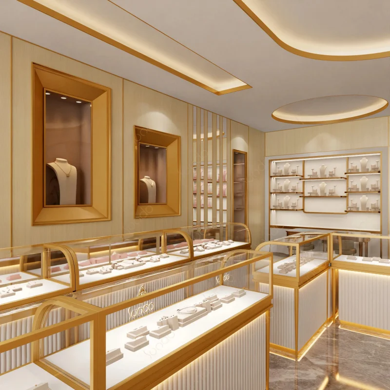 custom.Custom Elegant SUNDO Jewelry Counter Display Cabinet with Tempered Glass & Metal LED Lighting Custom Jewelry Sto