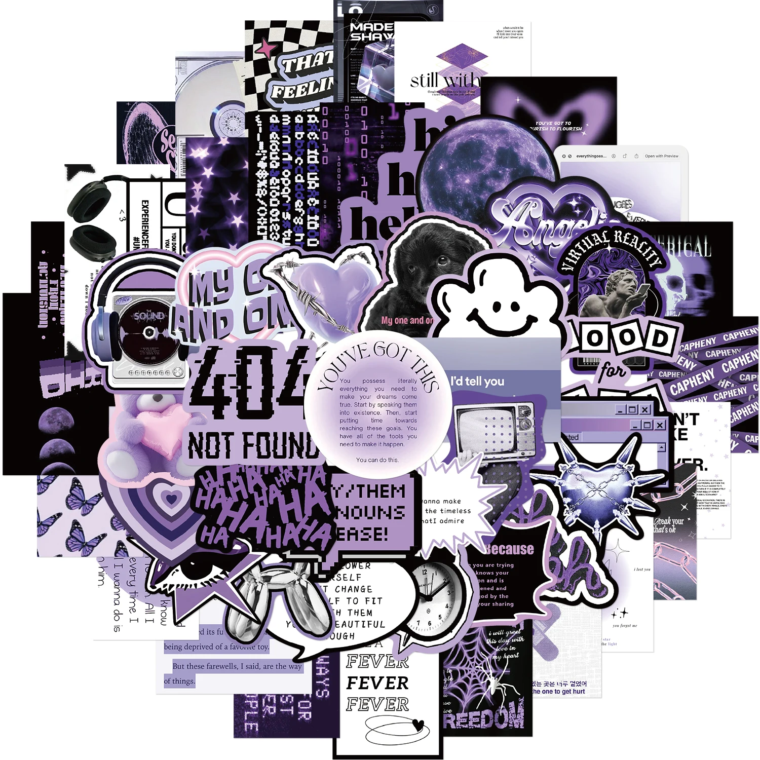 60PCS Creative Black Purple ins Style Series Stickers Cool Decoration DIY Skateboard Mobile Phone Computer Graffiti Sticker
