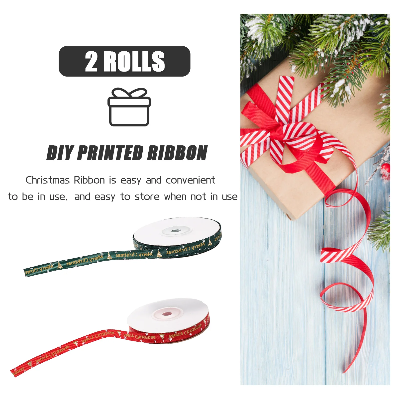 

2 Rolls Christmas Tree Ribbon Wired Ribbon for Christmas Gift Wrapping Bow Making Xmas Gift Box Decoration Bow Making Ribbons