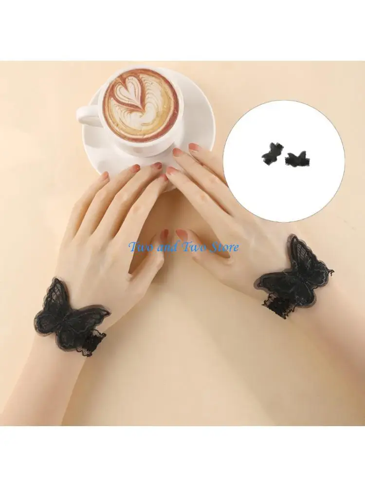 HX6F Fashion Butterfly Wrist Cuffs Lace Design Breathable Floral Elasticated Cuffs Nails Art Accessories