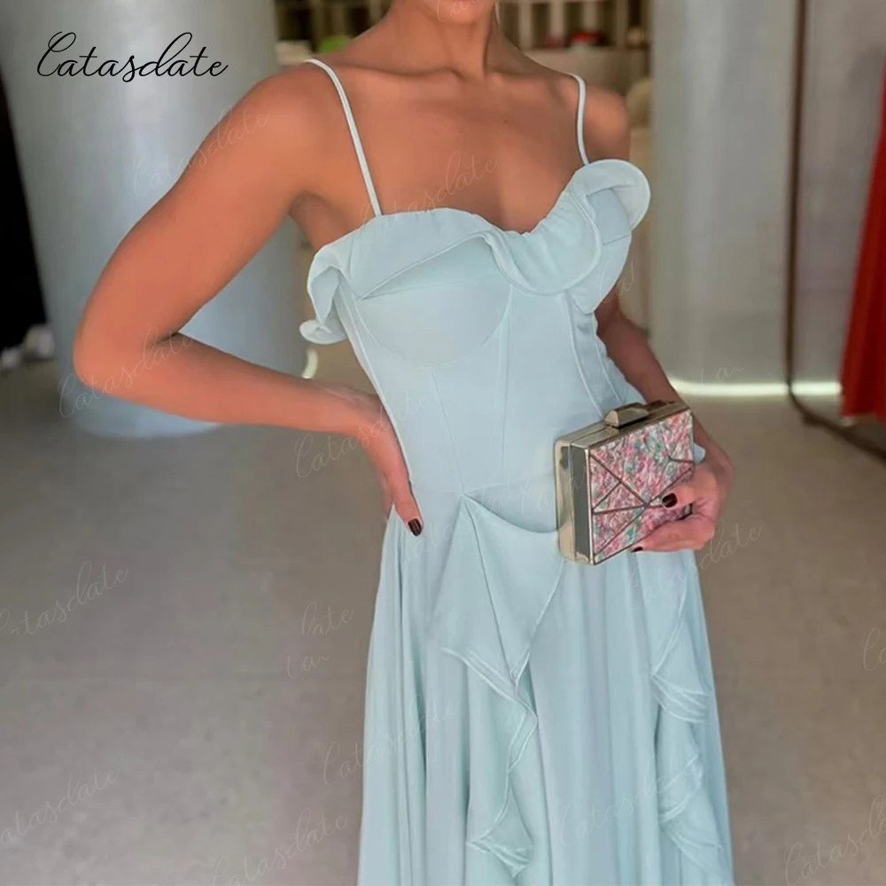 فستان سهرة رسمي من Catasdate شيفون مطوي بطول الأرض على شكل حرف A بطول الأرض للنساء حسب الطلب