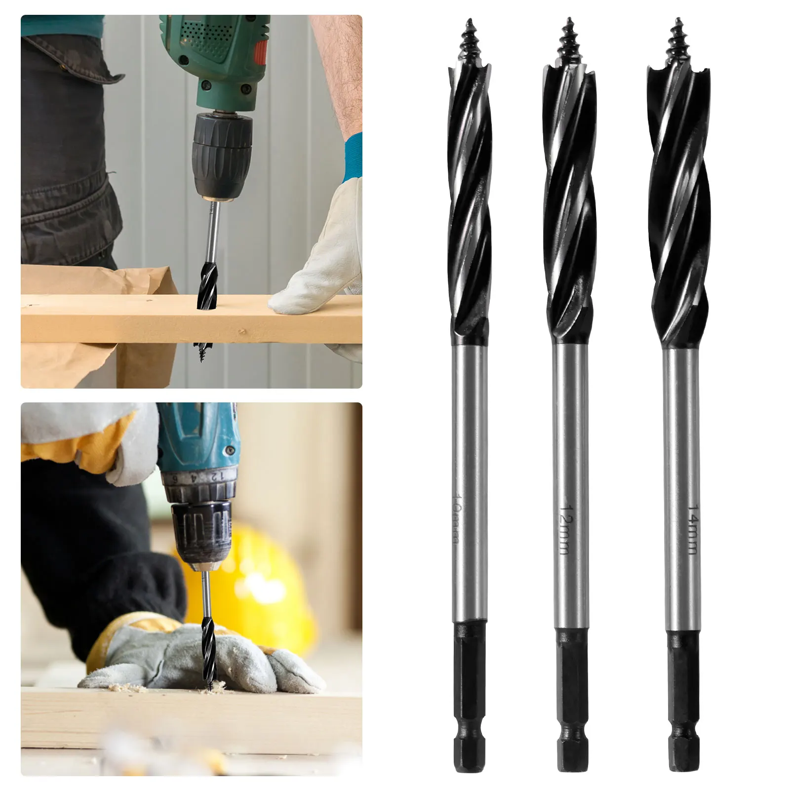

10/12/14mm Auger Drill Bit Set Wood Twist Drill Bit Fast Cut Auger Carpenter Joiner Tool Wood Hole Drill Bit Woodworking Tool