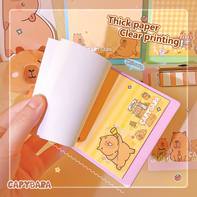 Kawaii Stationary Supplies Weekly Planner Notepad Cute Cartoon Capybara Mini Portable Notebooks Office Non-sticky Message Paper