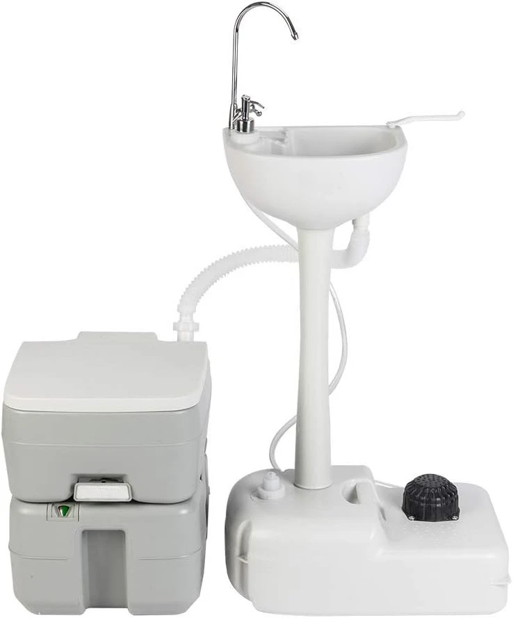 

Upgraded Portable Sink and Toilet Combo Self contained 5 Gal Hand Washing Station & 5.3 Gal Flushing Toilet，Detachable