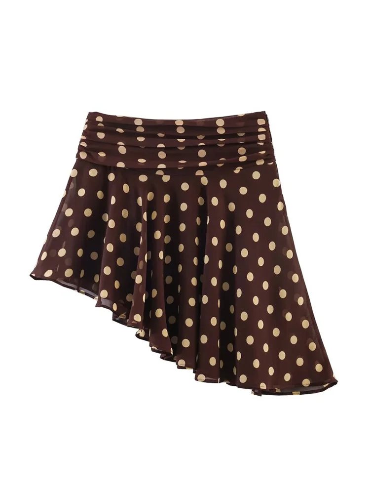 

Женская летняя мини-юбка 2026: модная, с милым принтом в горошек, плиссированная, асимметричная, элегантная, для уличного стиля