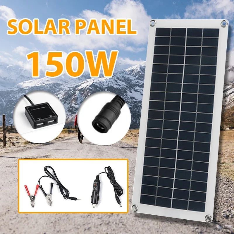 150W Flexible Solar Charger Kit 5V Dual USB 12V DC Solar Panel Outdoor Portable Emergency Solar Battery Panels for Phone Car RV