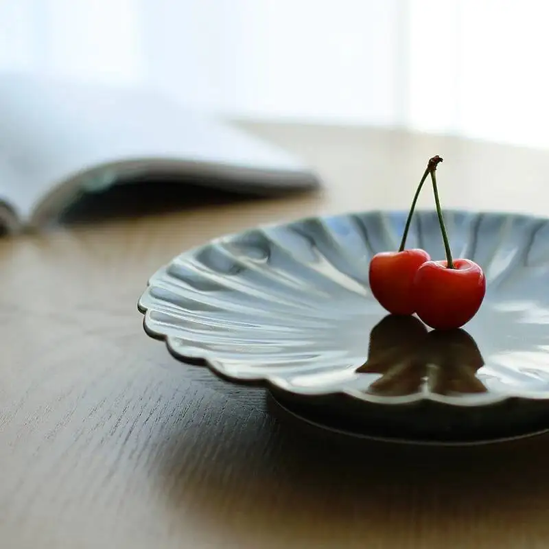 In-Stock Japanese Imported Arita Ware Cloth-Patterned Green Glaze Chrysanthemum Petal High Platform Round Pot Holder, High-Grade