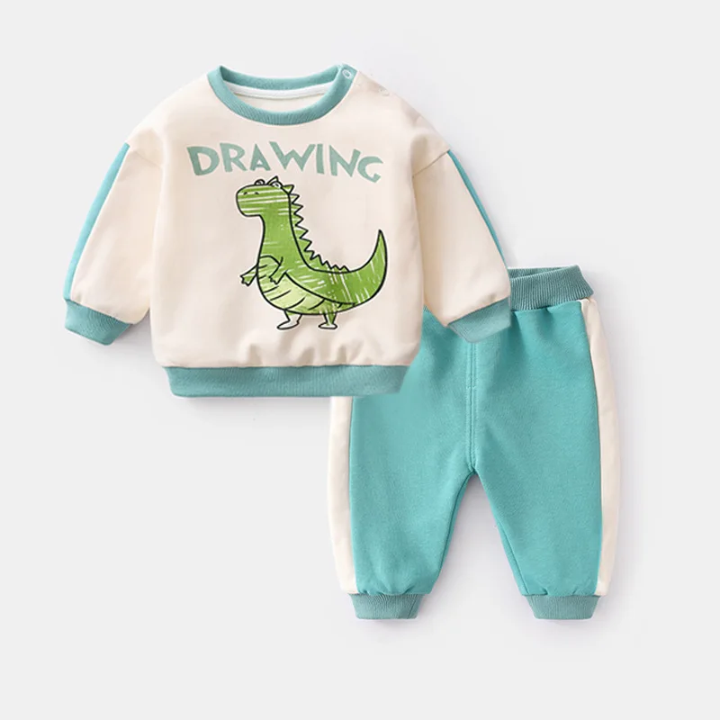 Spring Autumn Babys Boys 2PCS Clothes Set Cotton Cartoon Contrast Sweatshirts Spliced Jogger Pant Infant Newborn Boys Tracksuits