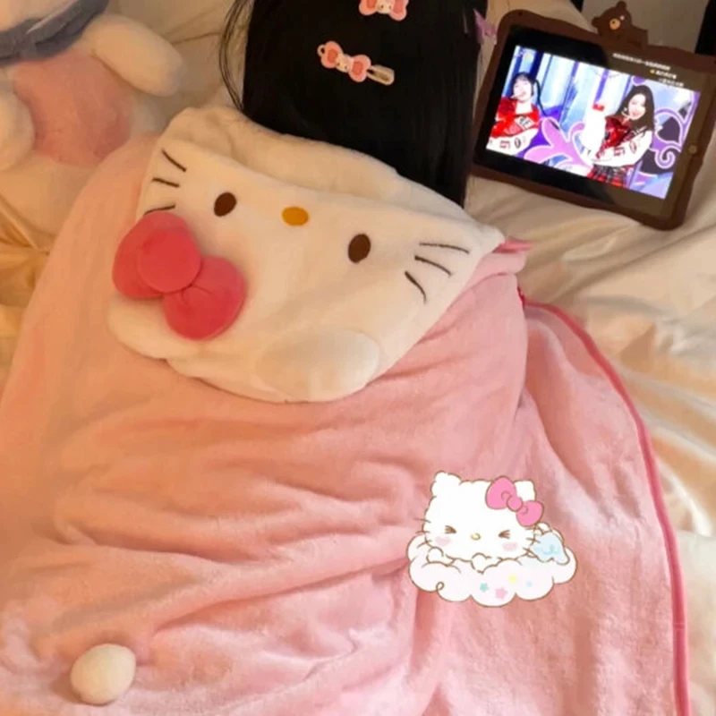 Hellokitty Air Conditioning Blanket Hooded Cute Cloak Student Dormitories Office Blanket Shawl Home Furnishings For Homemakers