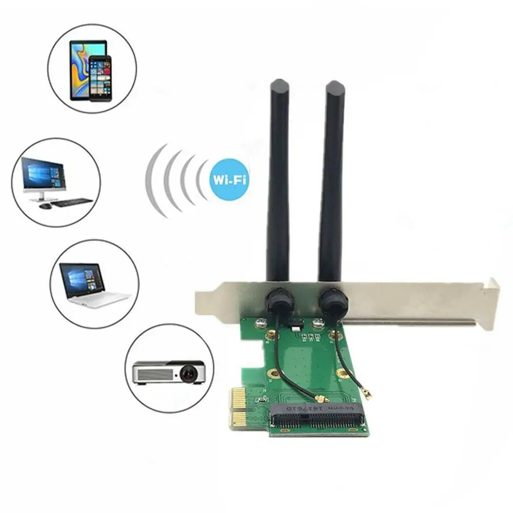 Wireless Wifi Network Card Mini PCIE To PCI-E 1X Desktop Adapter Accessories Antennas Computer Parts 2 Antennas NIC Adapter