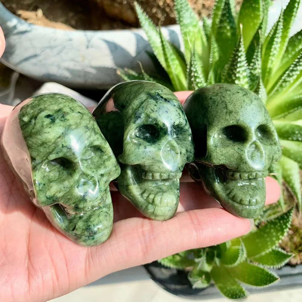 Natural Serpentine Skull – Hand Carved Crystal Healing Stone for Protection and Transformation