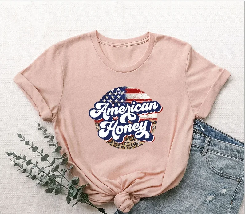 American 4th of July T-Shirt, American Patriotic Shirt, American Independence Day Shirt Short Sleeve Top Tees O Neck 100% Cotton