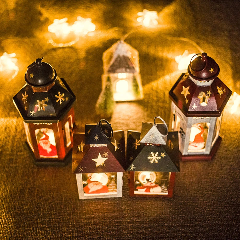 

Iron Christmas Lantern Retro Red Snowman Small Holder Lantern Desktop Decor Festival Gift Xmas Ornaments