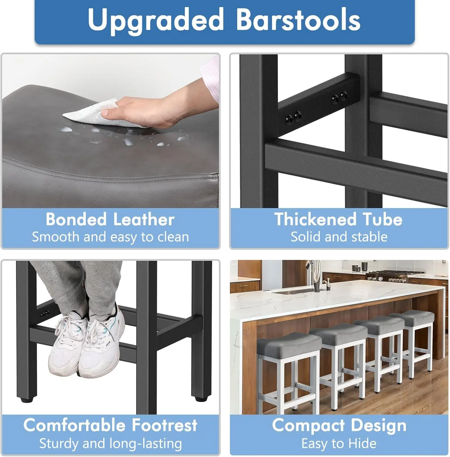 Customizable Counter Height Bar Stools Set Of 3, 24 Inch Barstools For Kitchen Island Counter,Easy Assembly, Gray/Black