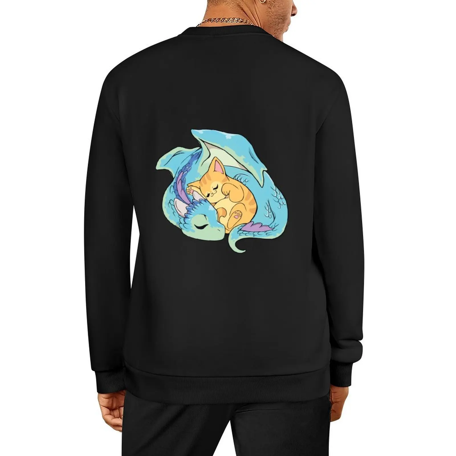 

Sleeping dragon and kitty Pullover fashion men tracksuit men men's winter sweater japanese style men sweatshirt