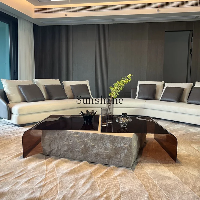 

Living room household medieval wabi style light luxury multi-functional glass combination table