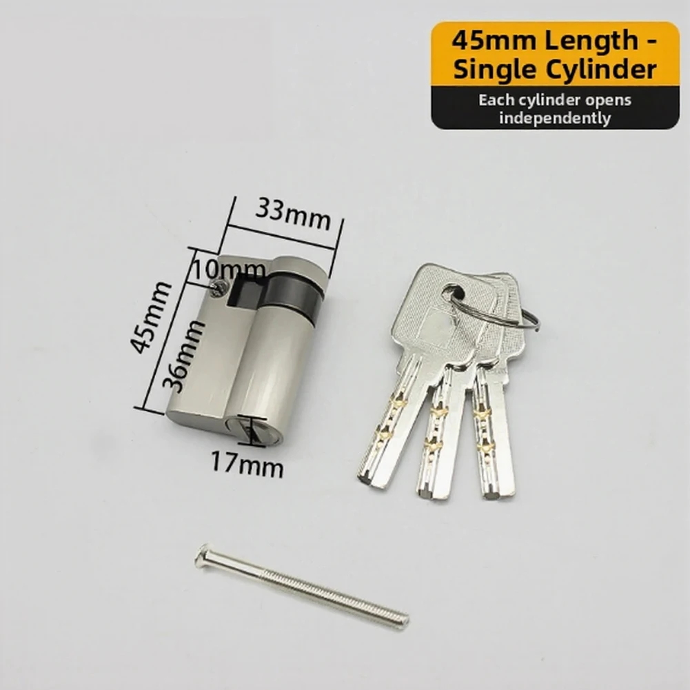 Copper Half Lock Cylinder 45mm 50mm for Interior Doors Security Lock with 3 Brass Keys European Standard Compatibility