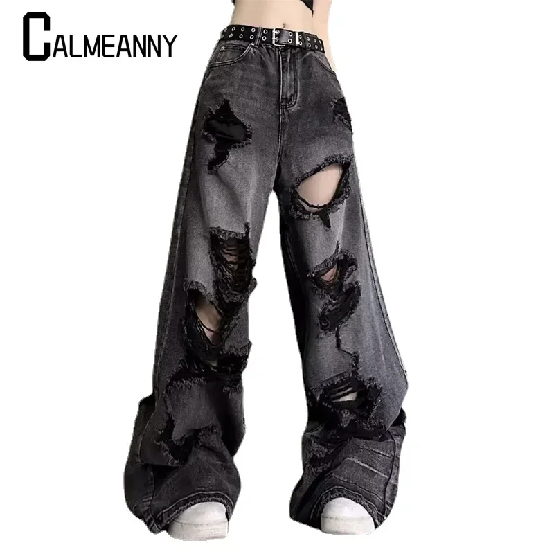 

2025 Summer Y2k Women Jeans New Style Casual Loose Versatile Harajuku Gothic Denim Pants Korean Edition Streetwear Trousers