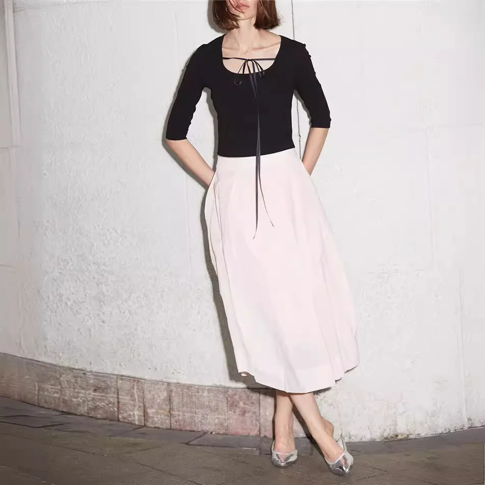 7606 النمط الأمريكي ربطة عنق على شكل حرف U سليم صالح التخسيس 8/10 كم عالية تويست القطن تمتد غير تشوه محبوك الأعلى للنساء