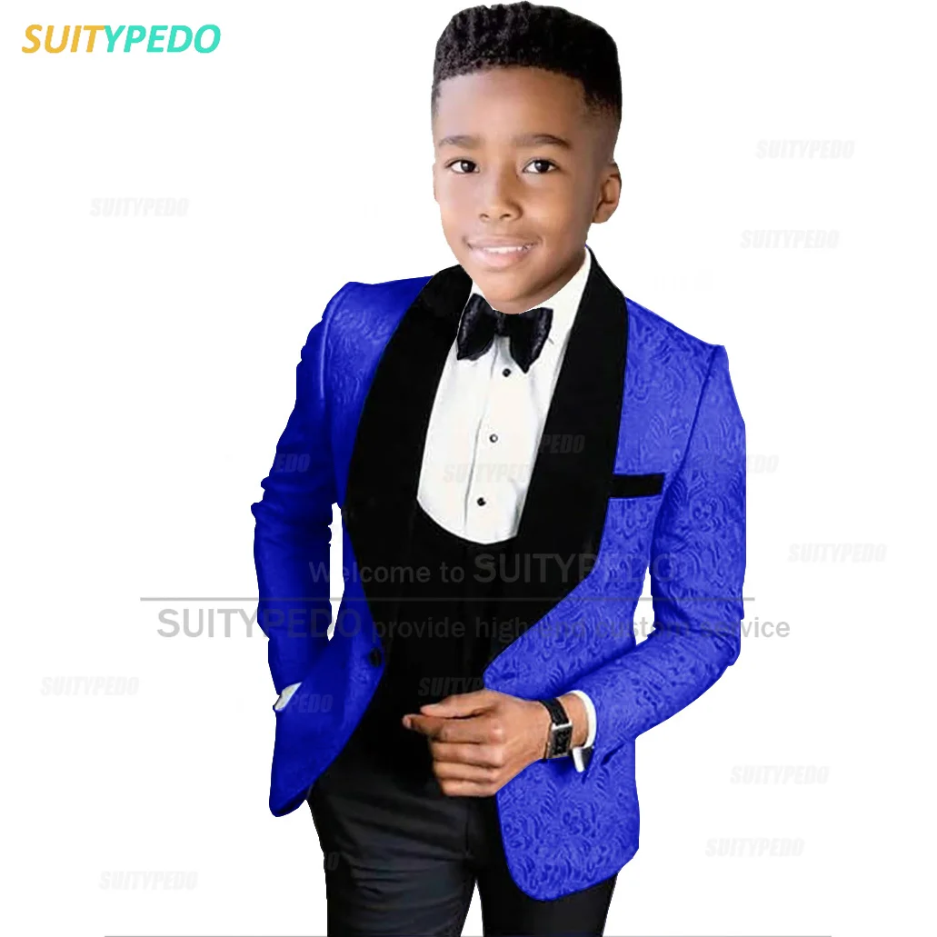 Newest Kid Boys Suit Sets Wedding Ceremony Children Luxury Jacquard Blazer Formal Avtivities Custom Slim Fit 3 Pieces Outfits