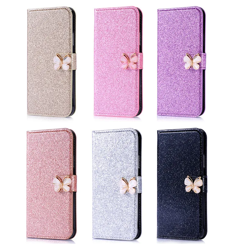 Flip Wallet Phone Case For IPhone 17Pro Max 16 15 14 13 12 11 Pro Max XR XS Max X 8 7 12mini  Glitter Rhinestone Cover Coque