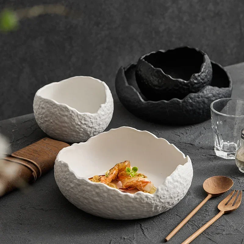 

Creative Irregular White Ceramic Soup Bowl Household Japanese Alien Serving Plates Fruit Salad Dessert Bowl noodle Pasta Bowls
