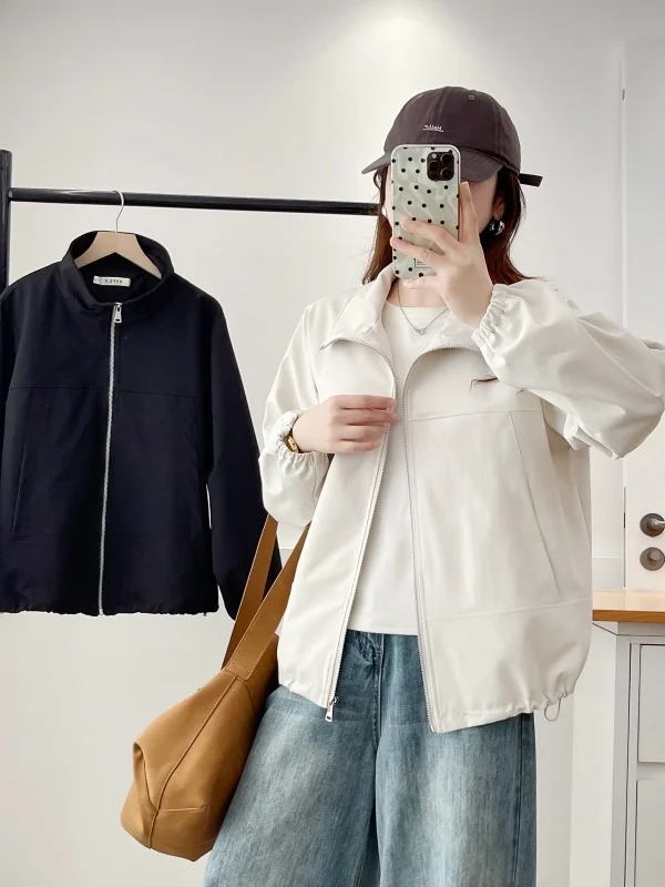 

Loose Casual Korean Style Women's Jacket Zipper Long Sleeve Turn-down Collar Oversized Design Autumn Fashion Outerwear