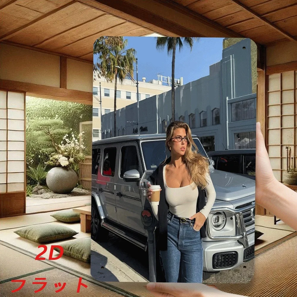 2D Flat Iron Sign - Tropical Urban Elegant Woman & Luxury SUV Wall Art 20*30cm