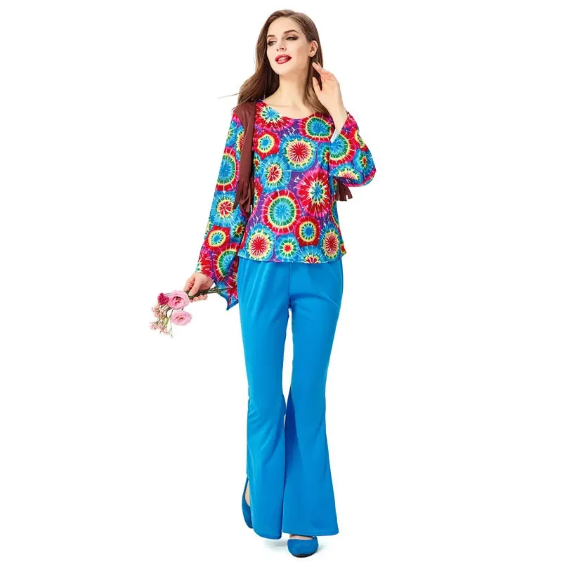 Volwassen Retro 60S 70S Hippie Love Peace Kostuum Cosplay Vrouwen Mannen Koppels Halloween Purim Feestkostuums Verkleedkleding