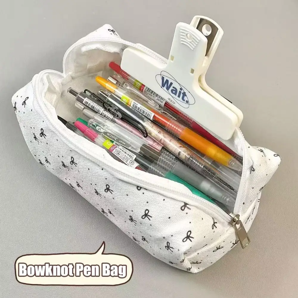 Cute Bowknot Pen Bag Large Capacity Multifunctional Pencil Case Stationery Organizer Students