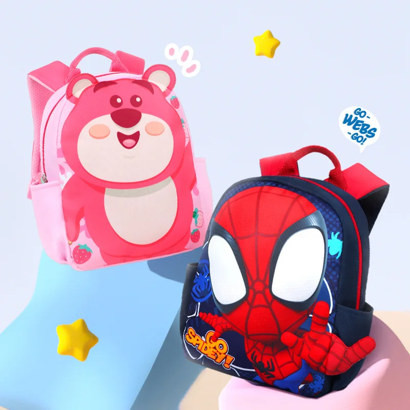 Disney Lotso Kindergarten Backpacks For Girls Boys Spider Man Student Shoulder Orthopedic Bag Kids Birthday Gifts Light Mochilas