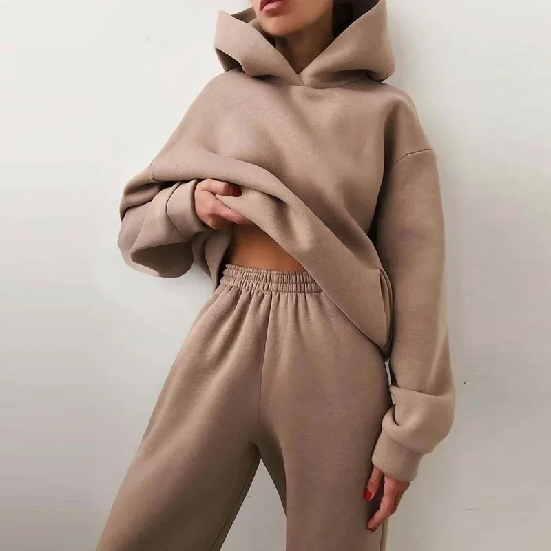 

Loose Casual Hoodies Women Solid Colors Pullovers Ankle-Tied Pants Sets Plus Size Sweatshirts Oversized Tops Harajuku Sprot Sets