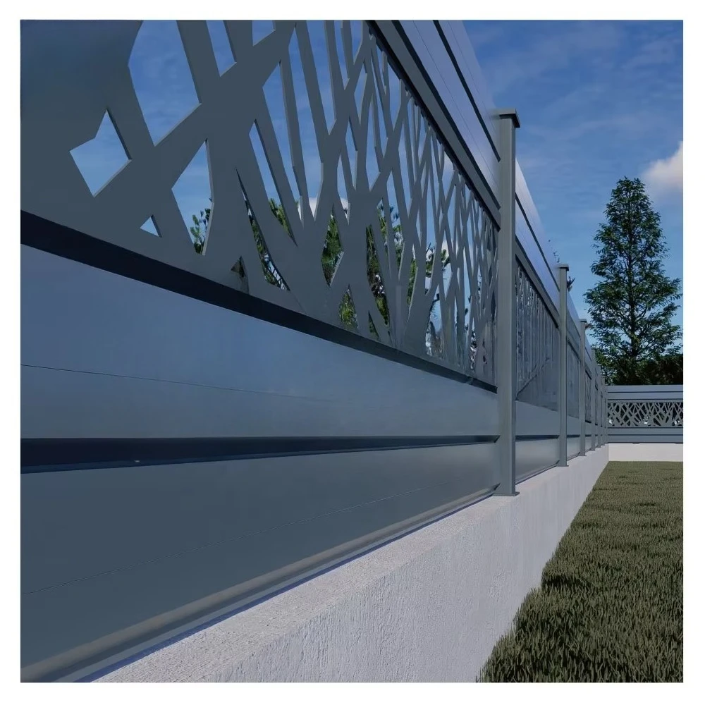 Eco Friendly Waterproof Outdoor Modern 6x8 Tempered Glass Profile Manufacture Slat Composite Powder Coated Aluminium Fence