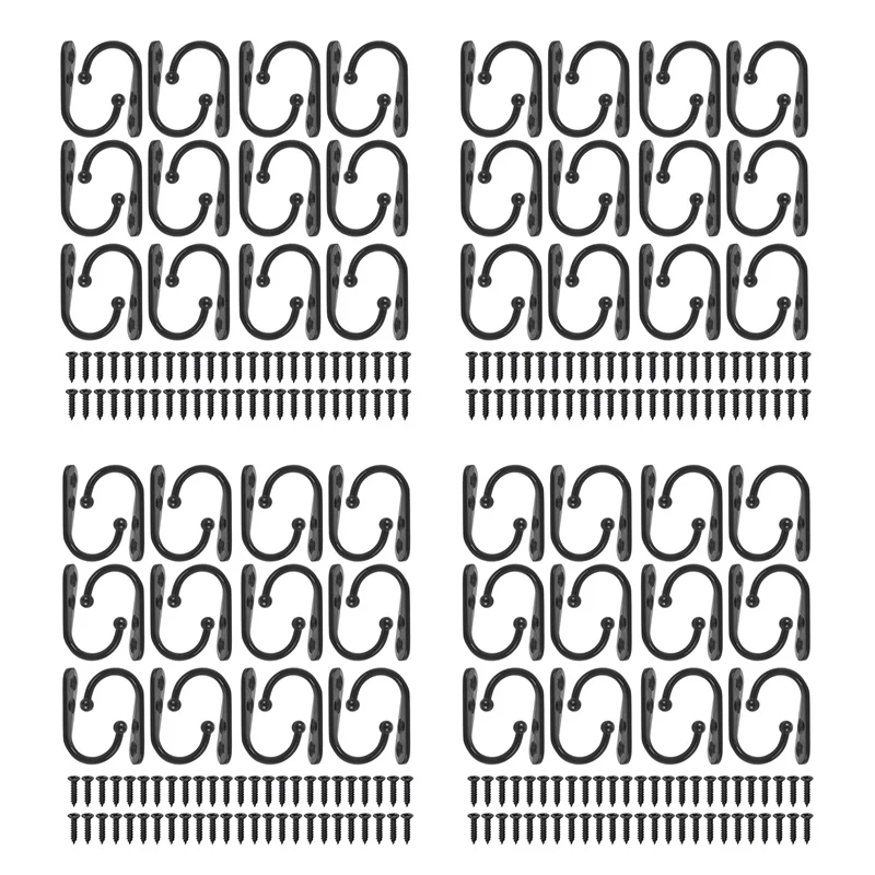 

96 Pieces Coat Hooks Wall Mounted Robe Hook Single Coat Hanger No Scratch And 200 Pieces Screws Black