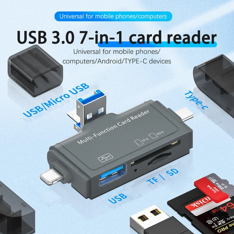 

1 PC NIUTOUBIRD 7-in-1 card reader suitable for Type-C Android phones and computers OTG3.0 multifunctional card reader ﻿