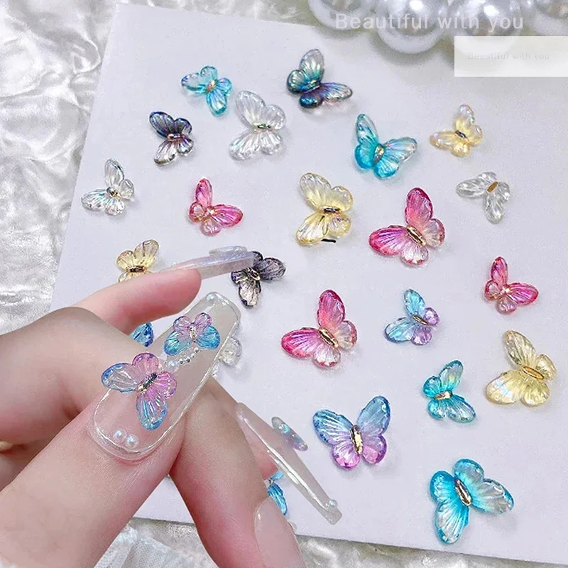 

30Pcs 3D Aurora Colorful Butterfly Nail Art Charm Nail Art Decoration DIY Nail Jewelry Rhinestones For Nails Art Accessories