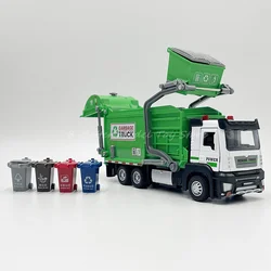 1:50 Diecast Metal Model Toy Sanitation Garbage Truck Miniature Replica Pull Back With Sound & Lights