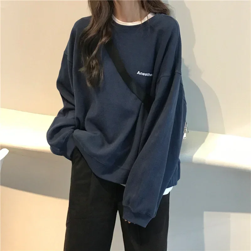 Hoodie Women Letter T-shirt Summer Korean Fashion Thin Chic Long Sleeve Top Women\'s Sweatshirts Loose Cool Pullover Y2k Clothes