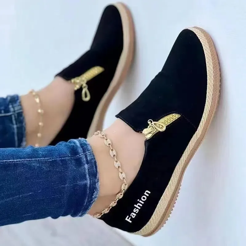 Preto apartamentos sapatos esportivos femininos primavera verão designer andando tênis casuais feminino roma tênis de corrida com zíper zapatos de mujer