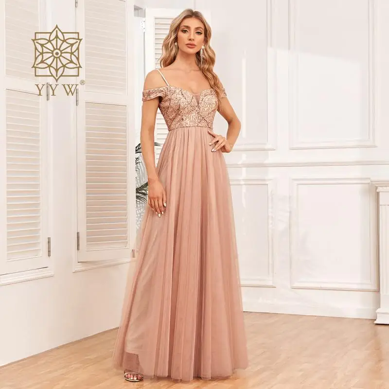 Vestido de baile de lujo con correa de lentejuelas para mujer, vestidos de baile para mujer, elegantes vestidos de Gala para ocasiones formales, vestido de gasa para mujer de noche