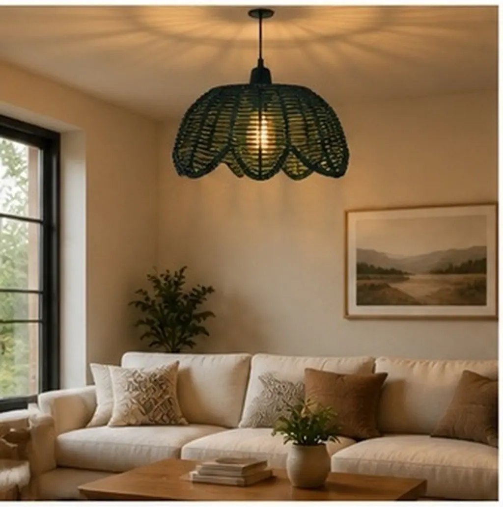 Lotus Shape Lampshade Natural Color Woven Design Easy Install Replacement Lamp Cover for Pendant Table Wall Lamps Home Cafe