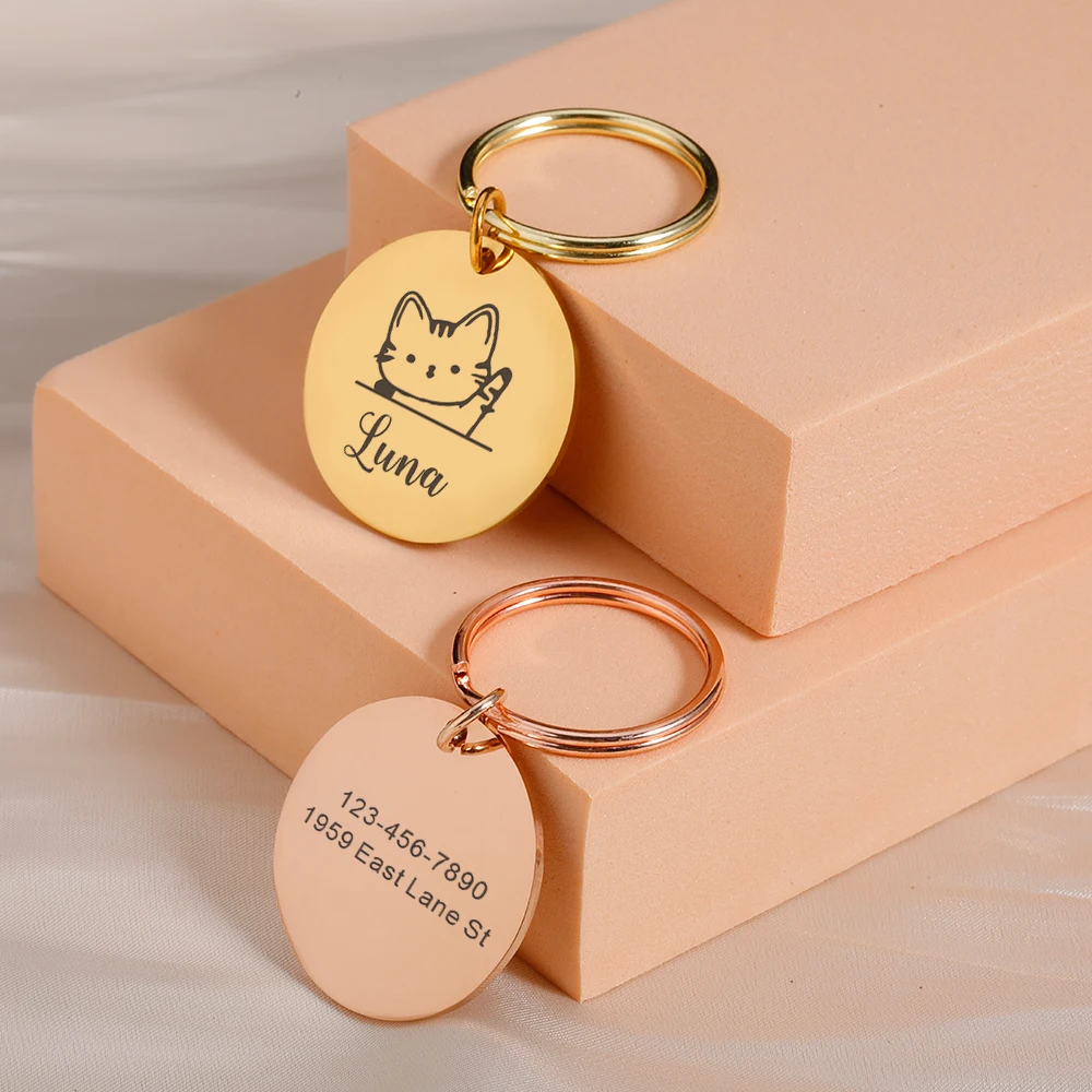 1 pc nice cute cat Tag Laser Engraving Pet Nameplate Personalized Pet ID Tag For Kitten or cats